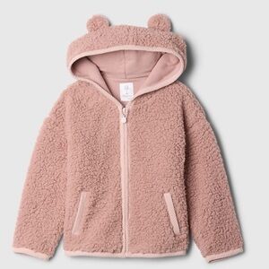 Toddler Girls Dusty Pink Full Zip Hooded Sherpa Critter Fleece GAP Kids Baby 2T
